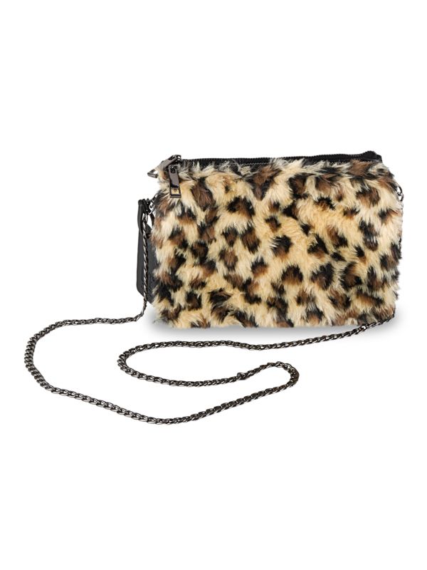 Luxe Faux Fur Leopard Print Faux Fur Crossbody Bag